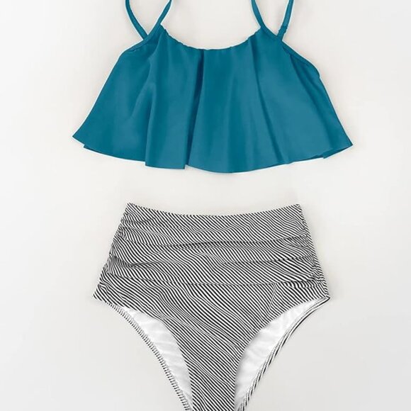 CUPSHE Women's High Waisted Falbala Bikini Set - Picture 3 of 6